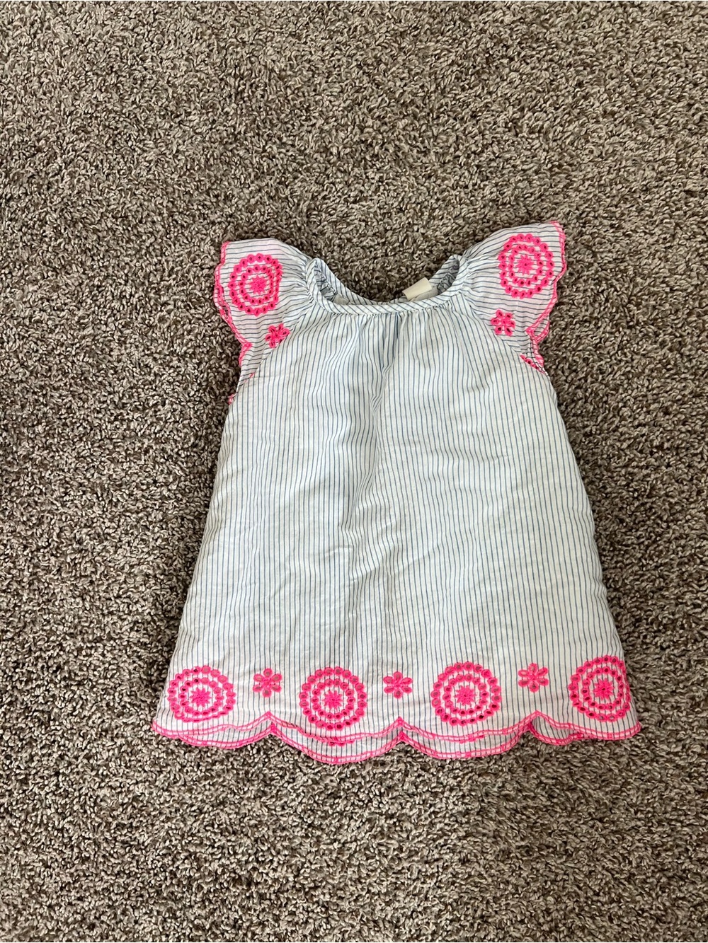 Tucker + Tate Blue Stripe Dress with Hot Pink Embroidery baby dress